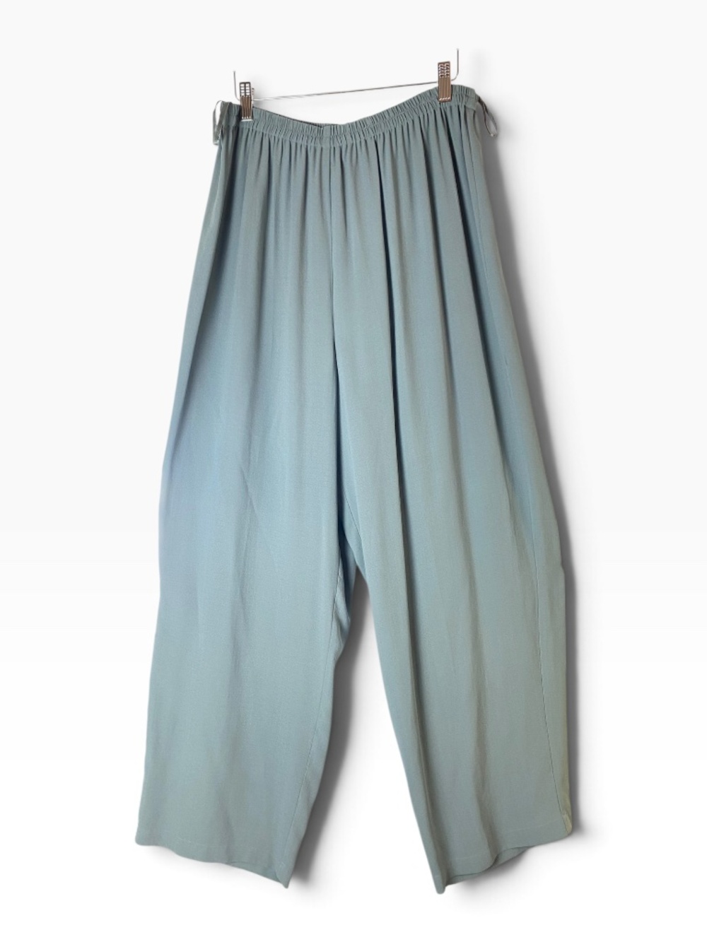 Eileen Fisher 1X Sage Green Silk Georgette Crepe Tapered Pull-On Pants